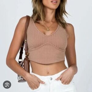 Princess Polly Beige Ribbed Crop Top